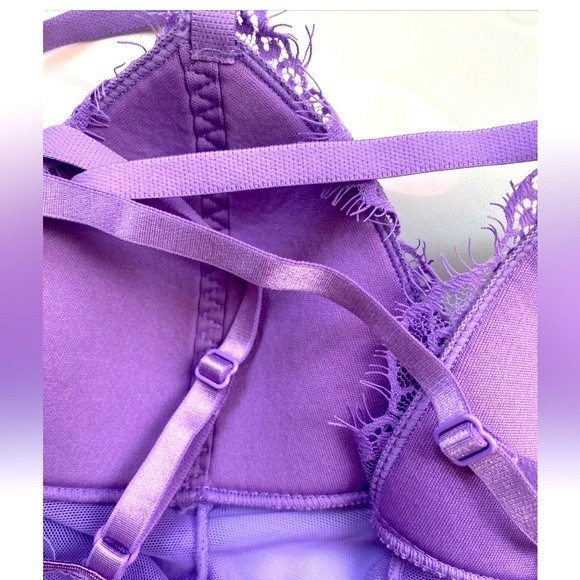 VICTORIA'S SECRET Mesh Lace  Ruffle Lilac Purple Negligee Women's Sz Small - Picture 4 of 9